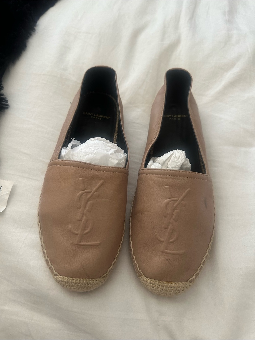 Saint Laurent  Beige Leather Espadrilles with Embossed YSL